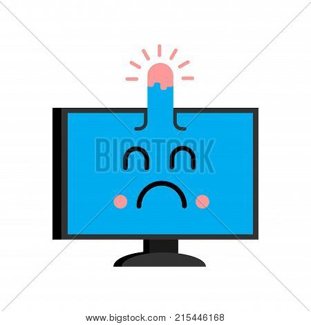 Sick Computer Emotion With Bump On Head Emoji. Sad Pc Emotion. Vector Illustration