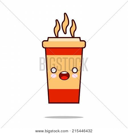 Coffee cup. Cute kawaii smiling and friendly coffee character icon. Flat design  Illustration cartoon style