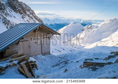Toilets in the Presset refuge in the winter in France