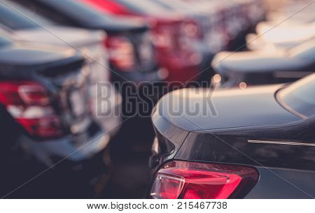 Brand New Vehicles in Stock on the Car Dealer Parking Lot. Transport Industry.
