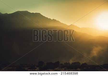 Sunset in the Coachella Valley Near Palm Springs California United States of America. Scenic Mountains Vista. San Jacinto Mountains.