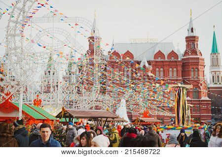 Russia. Moscow.Red square 26 Feb 2017. Carnival Maslenica  decorated street