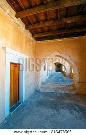 Passageway In The West Gate At The Arkadi Monastery, Arkadi, Crete, Greece
