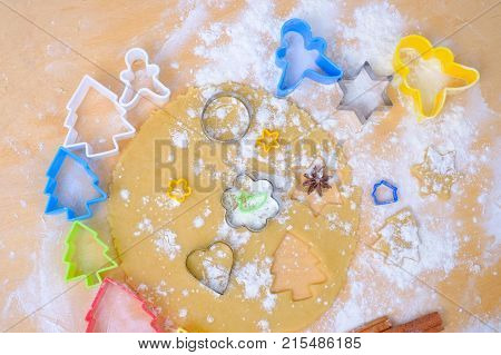 Gingerbread Cookie Dough And Cookie Cutters.