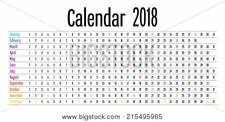 2018 Calendar Design Template Vector Illustration Simple Clear With CMY Color Theme