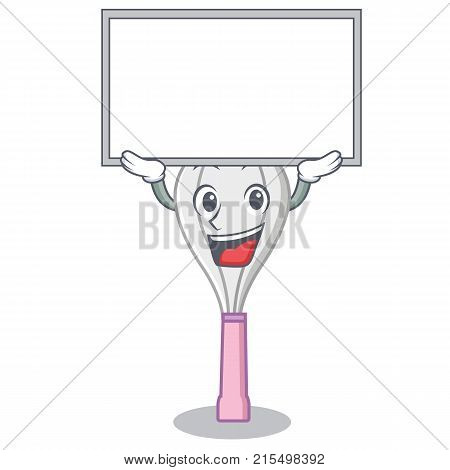 Up with board whisk character cartoon style vector illustration