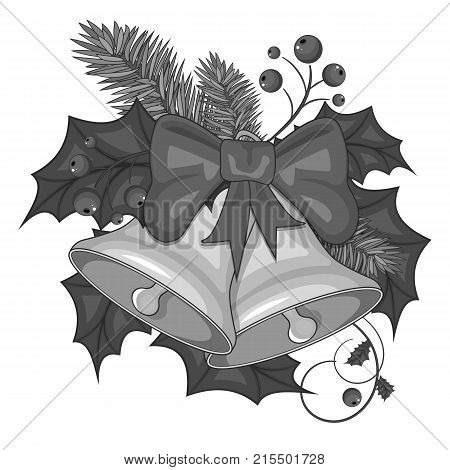Gray illustration of cartoon Christmas bells on a white background. Stock vector.