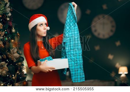 Christmas Woman Receiving Pajamas as Xmas Gift