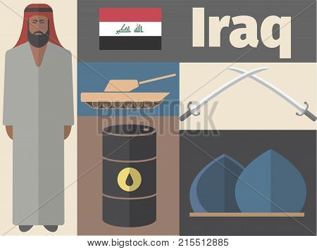 Iraq poster. Flat icon. Vector signs for web graphics.