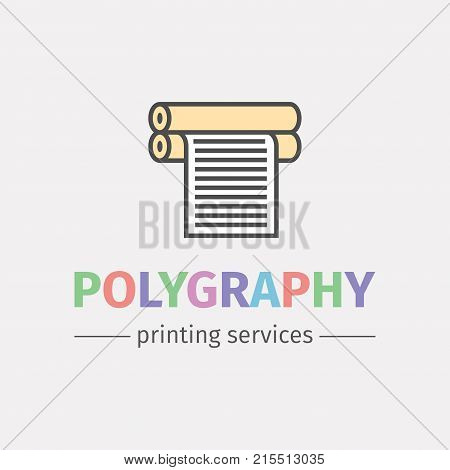 Plotter with roll of paper. Logo design for the printing industry. Vector signs for web graphics