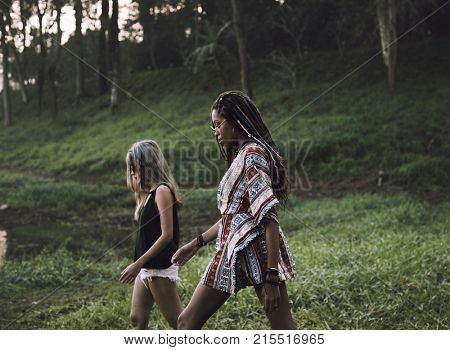 Diverse group of people enjoying a road trip and festival