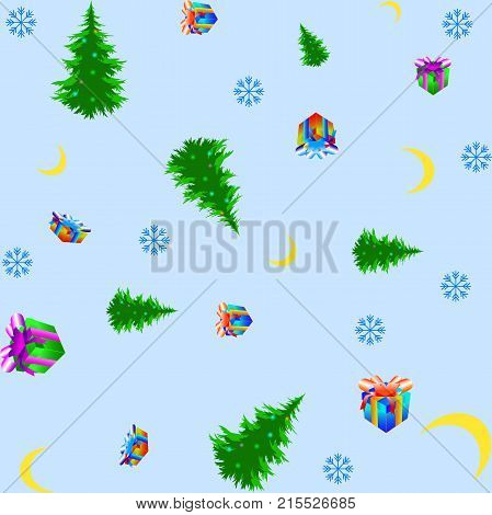 Christmas seamless pattern on light blue background. vector illustration
