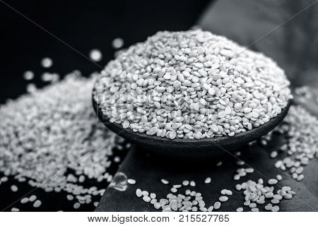 Vigna mungo, urad, Split Black gram, in a clay bowl.