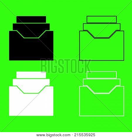 Documents Archieve Or Drawer Icon  Black And White Color Set