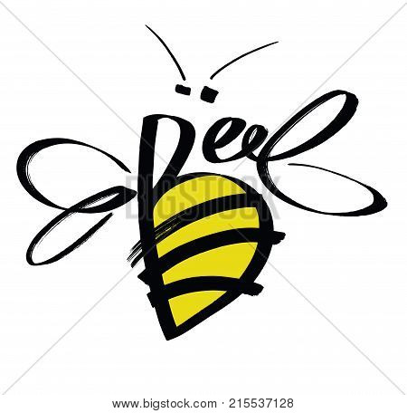 Bee Colored calligraphic design card Skech style