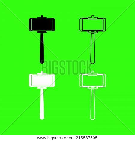 Stick Holder For Selfie Icon  Black And White Color Set