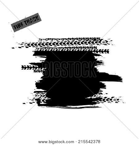Vector automotive banner template. Grunge tire tracks background element for off-raod and extreme design. Editable graphic image in black and white colors