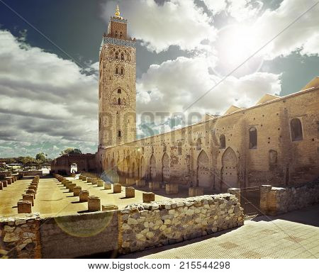 travel concept around the world.Koutoubia mosque Marrakech Morocco.Koutoubia mosque, Marrakesh, Morocco.
