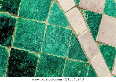 Close up on green floor tiles pattern.