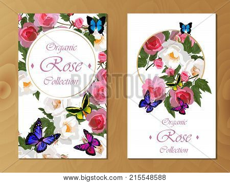 Celebration postcard design with roses and butterflies. Great design for wedding or other celebration invitation