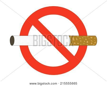 No Smoke Ban On Smoking Sign Color Cigarette In Red Circle Simple Vector Illustration