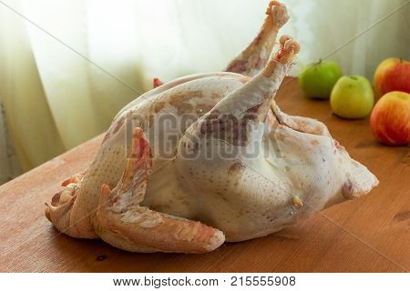 raw not cooked Turkey on the table