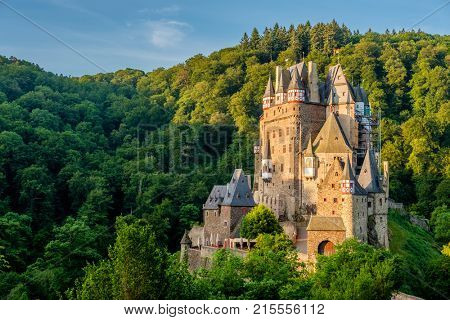 Burg Eltz castle in Rhineland-Palatinate state, Germany. Construction started	prior to 1157.