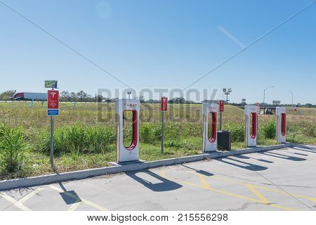 Tesla Supercharger In Flatonia, Texas, Usa