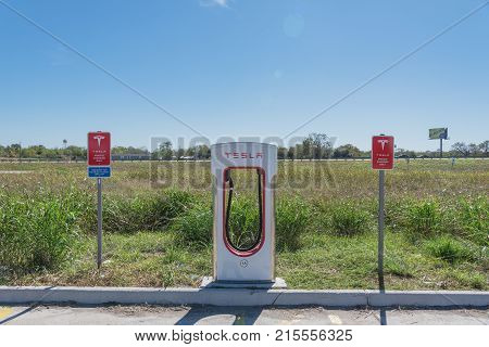 Tesla Supercharger In Flatonia, Texas, Usa