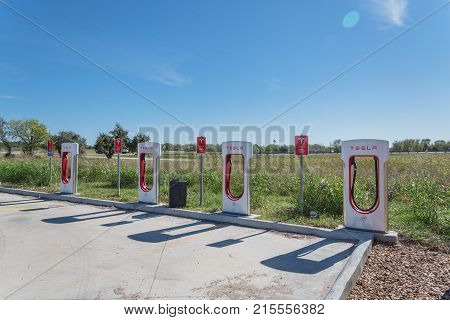 Tesla Supercharger In Flatonia, Texas, Usa