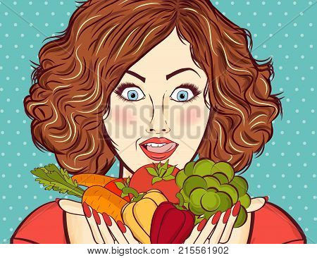 Beautiful Red-haired Lady With Vegetables In His Hands