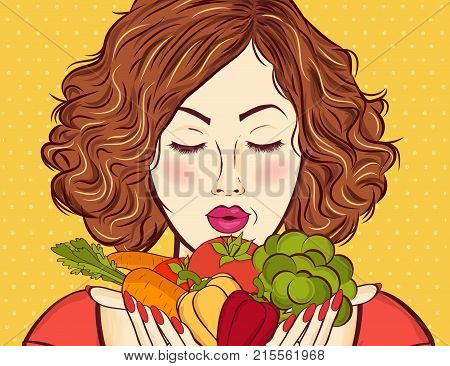 Beautiful Red-haired Lady With Vegetables In His Hands