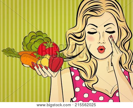 Blonde Sexy Lady With Vegetable In Her Hands