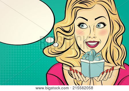 The  Blonde  Lady With Gift In Her Hands