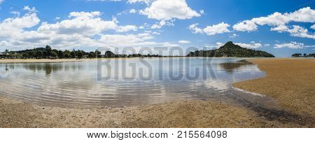 Mount Paku seen from Tairua town, Coromandel Peninsula, New Zealand. Panorama