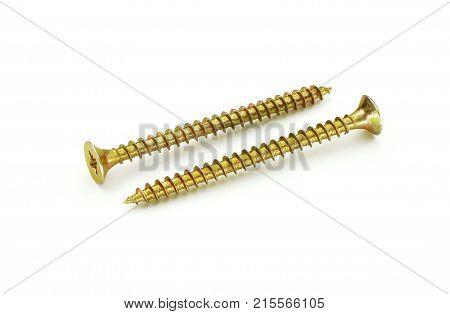 self tapping metal screw with hex head on a white background