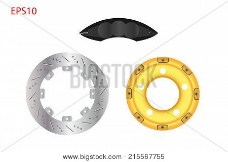 Car disc brake system with black caliper. Automotive parts concept. Vector illustration design. EPS10
