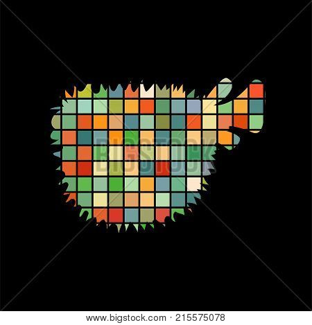 Seaurchin fish mosaic color silhouette aquatic animal background black. Vector Illustrator