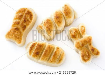 Christmas marzipan sweets isolated on white background. Typical spanish christmas dessert
