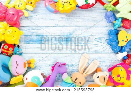Baby toys frame. Copy space for text