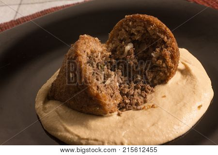 Kibbeh Or Kibe, Quibe With Hummus.