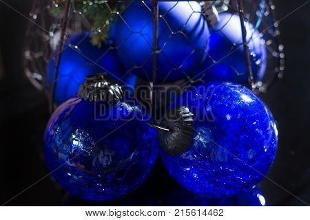 Old Vintage Cobalt Blue Christmas Tree Balls From Glass
