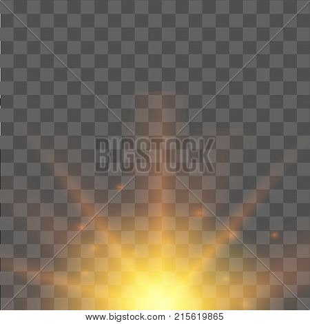 Glow light effect with rays on transparent. Vector.
