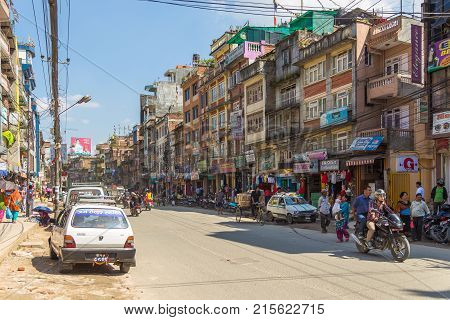 Crowded Street Of Kathmandu, The Capital Of Nepal.