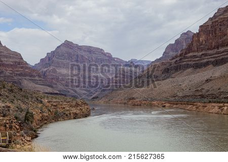 The Colorado River flows through the Grand Canyon