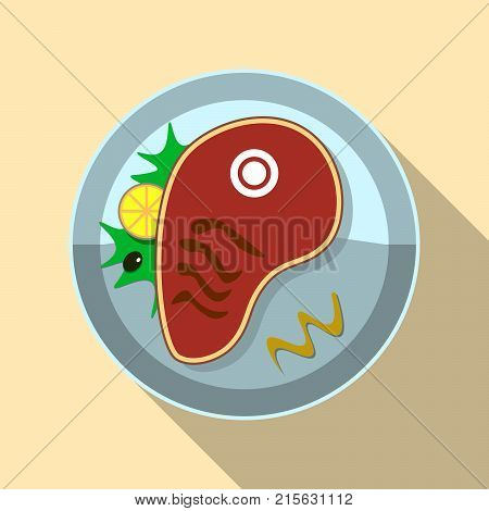 Steak meat on the plate. Good for menu design. Flat icon vector illustration isolated. EPS