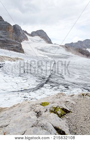 People Hiking On Dachstein Glacier Near Hunerkogel Station, Austrian Alps