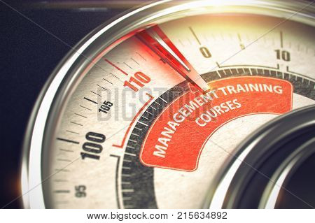 Shiny Metal Manometer with Red Punchline Reach the Management Training Courses. Illustration with Depth of Field Effect. 3D Render.