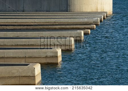 Close up of reservoir dam spillway at Lake Standley in Westminster Colorado