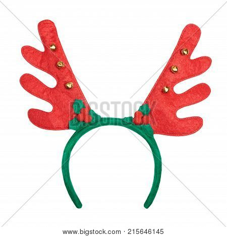 Christmas antlers of a deer isolated on white background. Pair of toy reindeer horns.